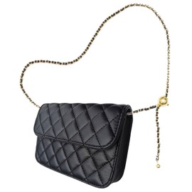 Larswon Chain Belt Bag for Women, Synthetic Leather Belt Purse Chain Purse Mini Belt Bag Goth Fanny Pack, Small Black 2, Small