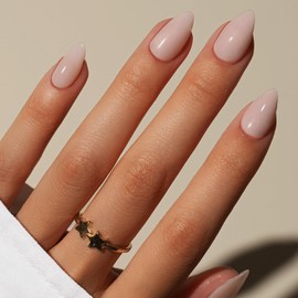 KQueenest Soft Gel Press on Nails Kurz – Sheer Weiß Nägel zum Aufkleben Kurz Mandel, Einfarbig Milch Weiß Fake Nails mit Kleber, Glänzend Natürlich Künstliche Nägel Set für Frauen, 30 Stück