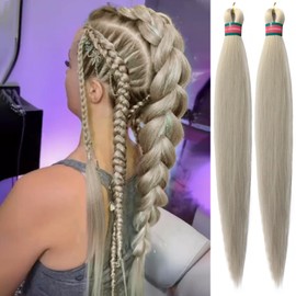 RUN SHUI Silver Pre stretched Braiding Hair 2 Packs Pre feathered Braid Hair Extensions 30 Inches Hair Braids