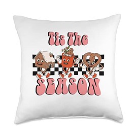 Groovy Tis The Season Christmas Retro Hippe Xmas Tis The Season Christmas Groovy Retro Vintage Throw Pillow, 18x18, Multicolor