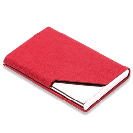 Ritte Business Card Case, PU Leather and Stainless Steel Business Card Holder with Magnetic Closure for Men and Women, On the Go and Business, red, Classic