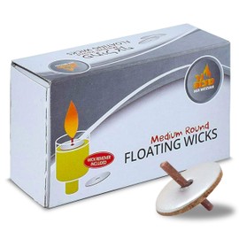 Ner Mitzvah Round Floating Wicks – 50 Count (Approx.), Medium Sized Cotton Wicks and Cork Disc Holders for Oil Cups - Bonus Wick Removal Tweezers