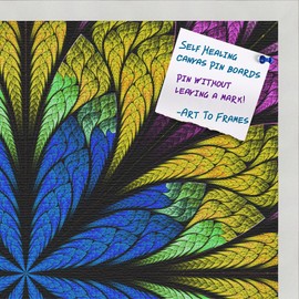 PinPix decorative pin cork bulletin board made from self-healing canvas, Fractal Psychedelic Flower printed at 24x24 Inches and framed in Satin White Frame(WOM59504)