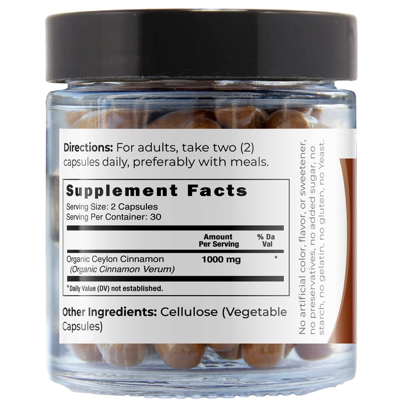 Viva Doria Ceylon Cinnamon, 60 Veggie Capsules, 1000mg Per Serving,