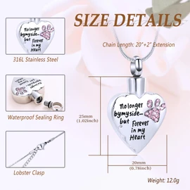 Minicremation Urn Necklaces for Ashes No Longer by My Side,But Forever in My Heart Carved Locket Cremation Urn Necklace for Pet Dogs Cats Ashes