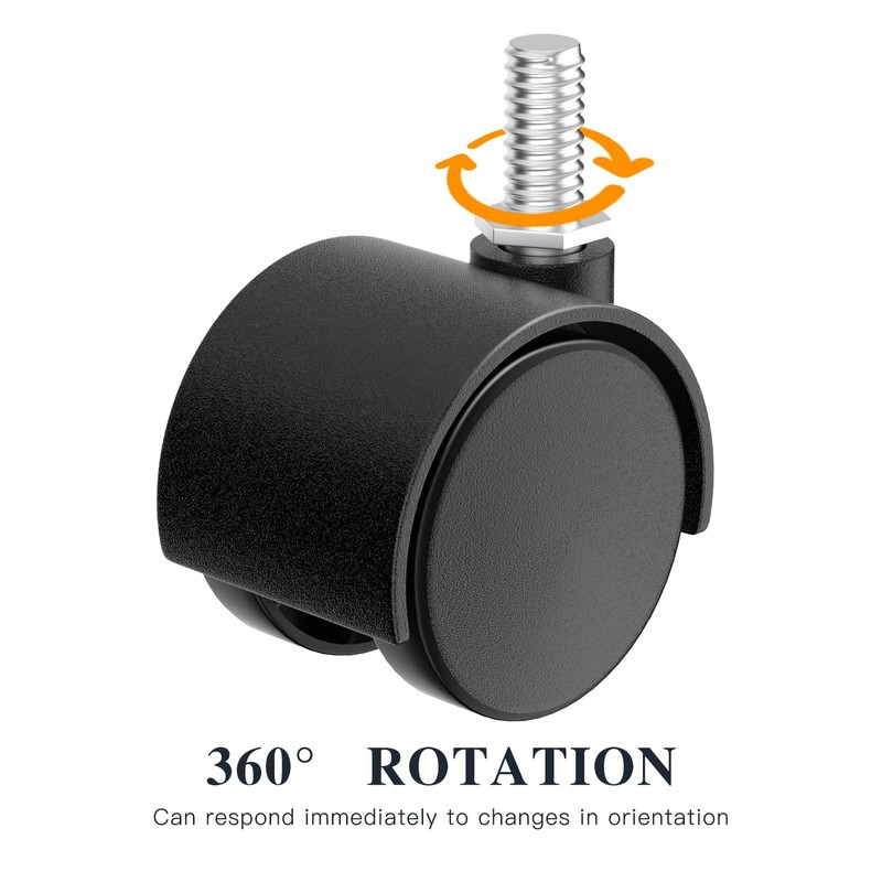 1.5 Inch Plastic Casters Set of 4, M8 Stem Nylon