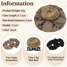 SARLA Small Sleek Claw Clip Hair Bun with Hair Scrunchies Hairpieces for Women Synthetic Elegant Updo Donut Chignon Ponytail Ease Use Sand