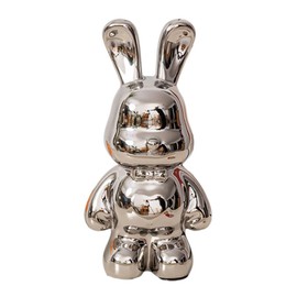 Hosoncovy Ceramic Rabbit Sculpture Statue Ornament Figurine Rabbit Home Ornament Piggy Bank Coin Bank Money Box Children Bedroom Decoration Birthday Gifts (Silver)