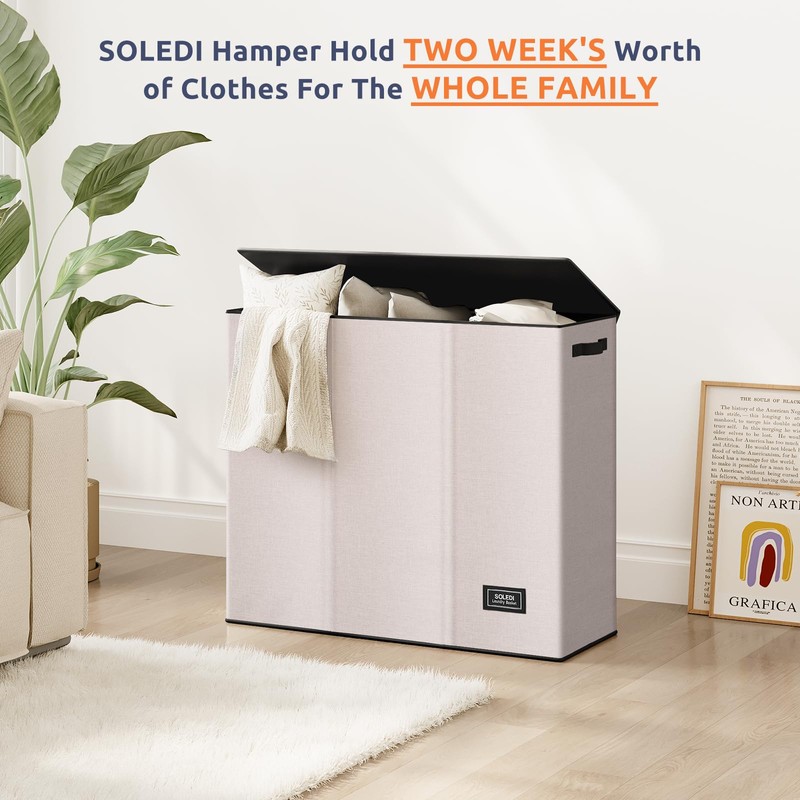 SOLEDI 180L 3-Section Laundry Hamper with Lid, Extra Large Dirty
