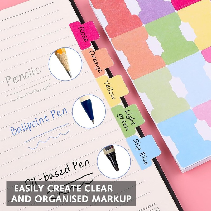 6 Sheets Book Tabs, Sticky Tabs Page Markers, Colorful Index