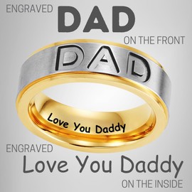 Willis Judd Mens DAD Titanium 8mm Ring Engraved Love You Daddy with Gift Pouch Two Tone (U)