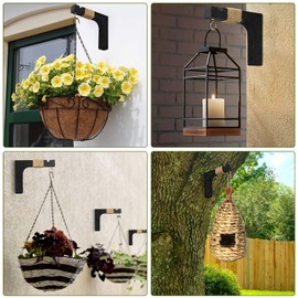 Micovay 2 Pack Plant Hanger Hooks for Indoor Hanging Plants, Farmhouse Wooden Hanging Basket Wall Hooks for Outdoor Flower Pots Lanterns Wind Chime Lights Garden Decoration