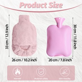 Reusable 2L Hot Water Bottle with Faux Rabbit Fur Foot Warmer Cover – Soft Plush Sleeve for Women Men, Relieves Cold Feet and Aches, Ideal for Winter, Bedtime, and Office Use (Pink)