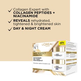 L'Oréal Paris Day & Night Face Moisturizer Cream Skincare Kit (2-Piece), Age Perfect Collagen Expert, with Collagen Peptides + Niacinamides, For Mature Skin, Suitable for Sensitive Skin Skincare kit, 2 x 70 ml