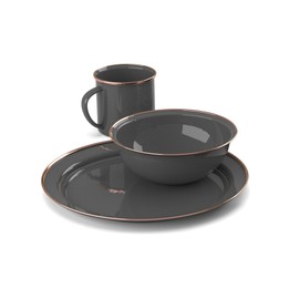 GSI Outdoors Mesa 4-Person Enamelware Camp Set – Classic Enamel Finish with Stainless Steel Rim, 12-Piece, Dishwasher Safe, Multi-Color