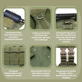 Dog Harness Medium Large Dogs with 2 Backpacks No Pull Safety Harness Dog Harness with Handle and Metal Buckle Adjustable Chest Harness Anti Pull Harness (L)