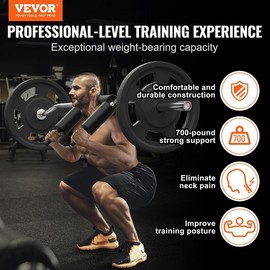 VEVOR Safety Squat Bar, 700 LBS Fitness Squat Olympic Bar, Safety Squat Bar Attachment with Shoulder and Arm Pads, 28mm Diameter Weight Bar, Ideal for Front Squats, Lunges, Rehab, Physical Therapy