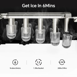 Kismile Ice Makers Countertop,26Lbs/Day,9 Pcs/6 Mins,Portable Countertop Ice Maker Machine with Self-Cleaning,Ice Basket Handle,Ice Scoop for Home Use(Black)