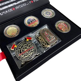 Firefighter Challenge Coin- Fireman Coin Gift Box with 6 Fire Department Prayer Badge, Firefighter Gifts for Men/Women/Son/Dad