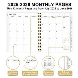 Planner 2025-2026 - Weekly & Monthly Planner from July 2025 to June 2026, Agenda 2025 2026 with Inner Pocket, Elastic Band, 8.5" x 11", White Gold Leaf