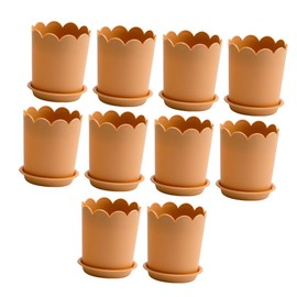 Sosoport 10sets Breathable Plastic Flowerpots with Tray Scalloped Design Nursery Pots for Small Plants Stackable Gardening Planters for Rose Succulents