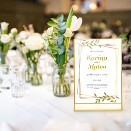 6 Pack Acrylic Gold Sign Holder, 5x7 inch Clear Double Sided Picture Frame, Table Menu Display Stand Flyer Holder for Table Numbers,Photos, Restaurant,Wedding,Office