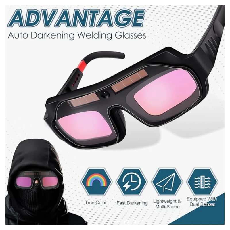 Tellegloww Solar Auto-Darkening Welding Glasses Set w Replacement Lenses for
