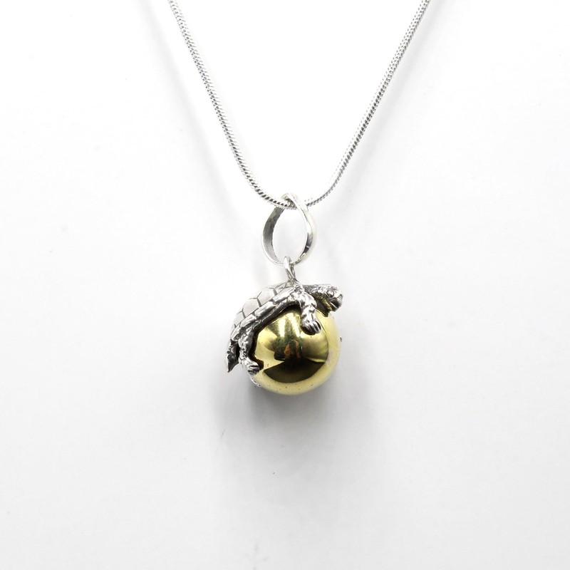 Solid Sterling Silver Turtle Harmony Ball Chime Pendant, Harmony Bola