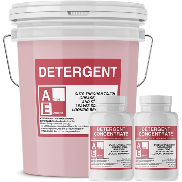 Commercial Dishwasher Detergent, Active Element, Makes one 5-gallon pail, Commercial-Grade