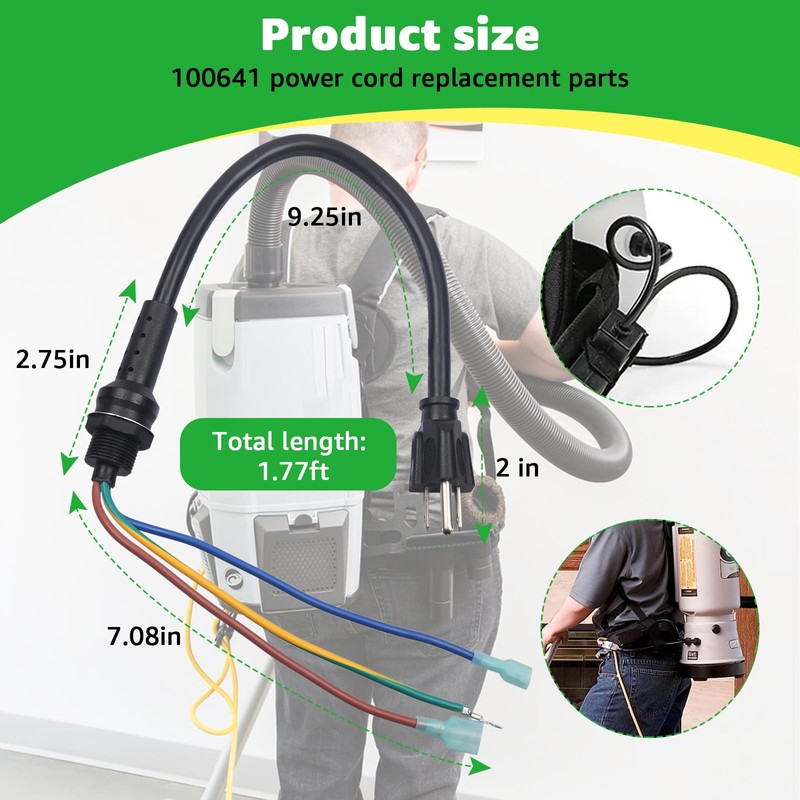Lusperi 100641 Power Cord Compatible with ProTeam Backpack Vacuum,Replacement for