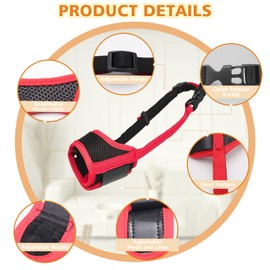 Adjustable Dog Muzzle Breathable Mesh Muzzles for Small Medium Large Dogs Soft Nylon Dog Mouth Guard Pet Safe Anti Biting Dog Muzzle for Prevent Barking Chewing (Red, XS)