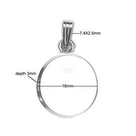 925 Sterling Silver Bezel Tray Pendant Bezel Cups fit 16mm Round Cabochons Setting for Necklace Jewelry Making