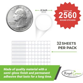 Royal Green Kids Crafts Stickers Colorful 1.3CM Dots Labels for Children Fun, Games, and Art (13mm) 8 Colors 32 Sheets 2560 Pack