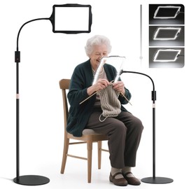 Floor Magnifying Glass with Light and Stand, 48-LED Lighted Adjustable Height Floor Magnifying Lamp with 360° Flexible Gooseneck, Hands Free Magnifier for Close Work Reading