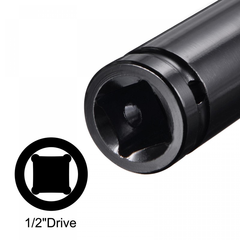 sourcing map 1/2" Drive by 24mm Deep Impact Socket, Heat-Treated