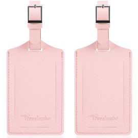 Travelambo Luggage Tags for Suitcases Faux Leather Privacy Protection 2 Pack Bag Tags Travel Accessories Essential, Light Pink
