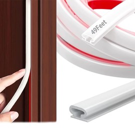 Rubber Weather Stripping Door Seal Strip, Self-Adhesive Door Weather Stripping Strip, Soundproof D Shape Waterproof Weatherstripping for Door Frame Windows Insulation (49ft,White)