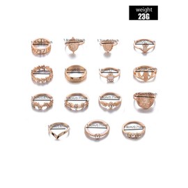 Women's Mixed Style Coin Design Rings Set, 15 Counts Summer Hollow Out & Heart & Leaf Rings, Vintage Jewelry As Gift for Girlfriend