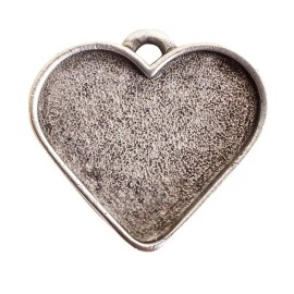 Nunn Designs Pendant, Heart, 1 Antiqued Sterling Silver Plated Pewter 33x29mm Large Bezel *