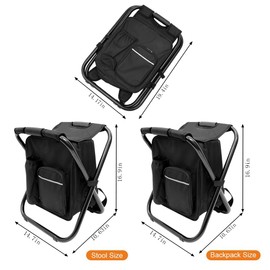 YESIACE Portable Folding Camping Stool, Backpack with Cooler Bag, Hiking Seat, Outdoor Fishing Hunting Gifts, Black