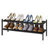 Black 2-Tier Long Stackable Bamboo Wood Shoe Rack for Closet,