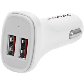 StarTech.com Dual Port USB Car Charger - 24W/4.8 - White - 2 Port USB Car Charger