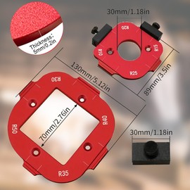 Router Jig Radius Template | Milling Template Corner Radius 8 Sizes (R10-R50) | Precise Aluminium Router Template for Woodworking | Includes CNC-Machined Guides & Adjustment Stop (Red)