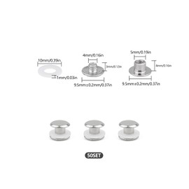 MABAHON 50 Set Leather Rivets Chicago Button Binding Screws Metal Rivet M5 x 4mm Leather Screws Fasteners Set Screw for Belt Repair Scrapbook Photo Bookbinding (Silver)