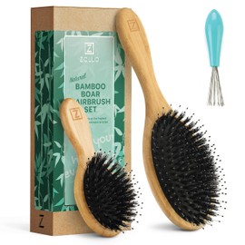 Natural Boar Bristle Hair Brush & Mini Hair Brush Set for Women, Men, Kids; Dry and Wet Detangling Hair Brush Gently Enhances Shine, Great for travel or to keep in your bag