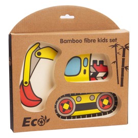 Lightening Kids Plates - 3-Piece Bamboo Toddler Plates Dinnerware Set - Divided Plate, Baby Spoon & Fork - Teaches Portion Control