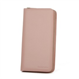DONNAIN Genuine Leather Passport Holder Travel Wallet Large Capacity Travel Document Holder RFID Blocking Portable Travel Wallet Organiser (Pink)