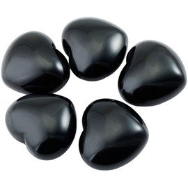 Rockcloud Healing Crystal Black Obsidian Heart Love Carved Palm Worry Stone Chakra Reiki Balancing(Pack of 2)