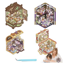 Zernblend 4 Set Cute 3D Scene Stickers for Kids, DIY 3D House Scene Stickers, Multi-Theme Magic Treasure Chest Stickers