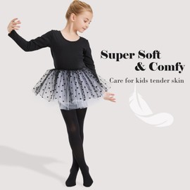 CozyWow Girls Versatile Footed Tights for School/Dance/Ballet, Daily Students Uniform Soft Tights for Little Kid/Big Kid（3 pairs x black, 4-6 Years）